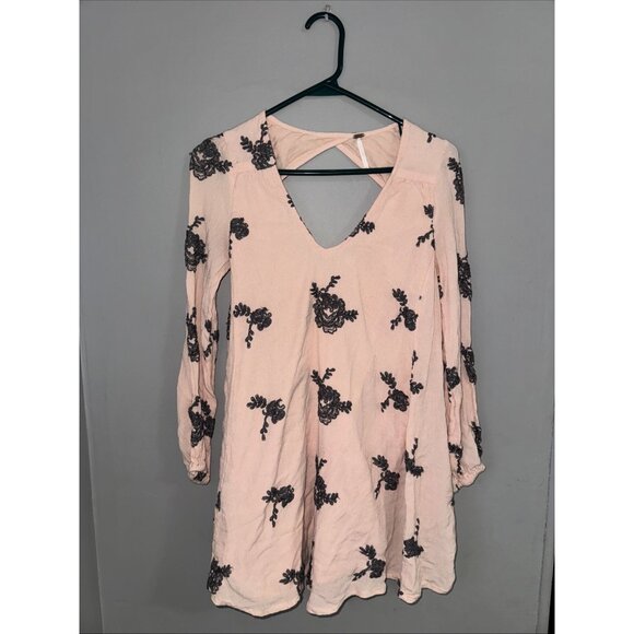 Free People Emma Pink Embroidered Long Sleeve Dress - Picture 1 of 6